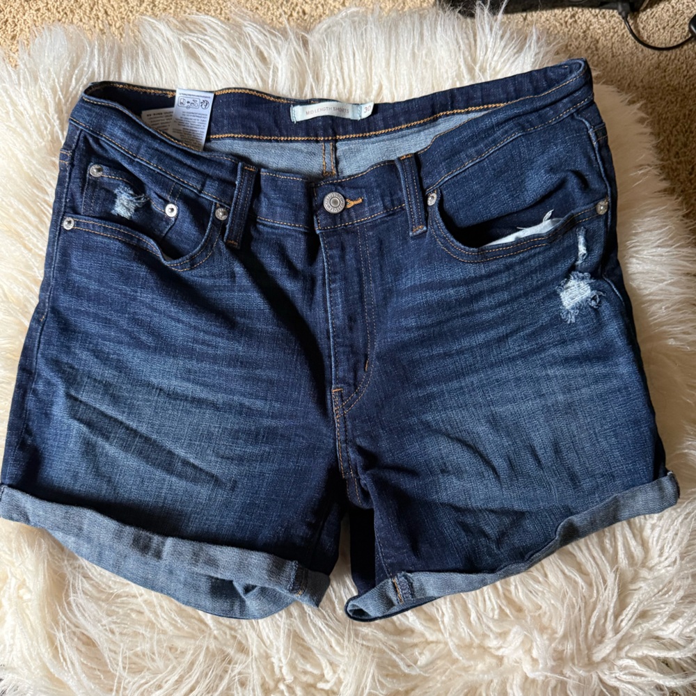Levi's Dark Blue Rolled Hem Boyfriend Jeans Shorts